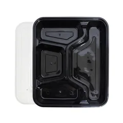 4 Compartment Black Rectangular Lunch Box