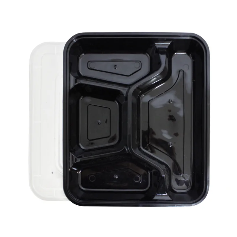 4 Compartment Black Rectangular Lunch Box