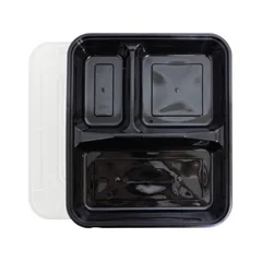 3 Compartment Black Rectangular Lunch Box