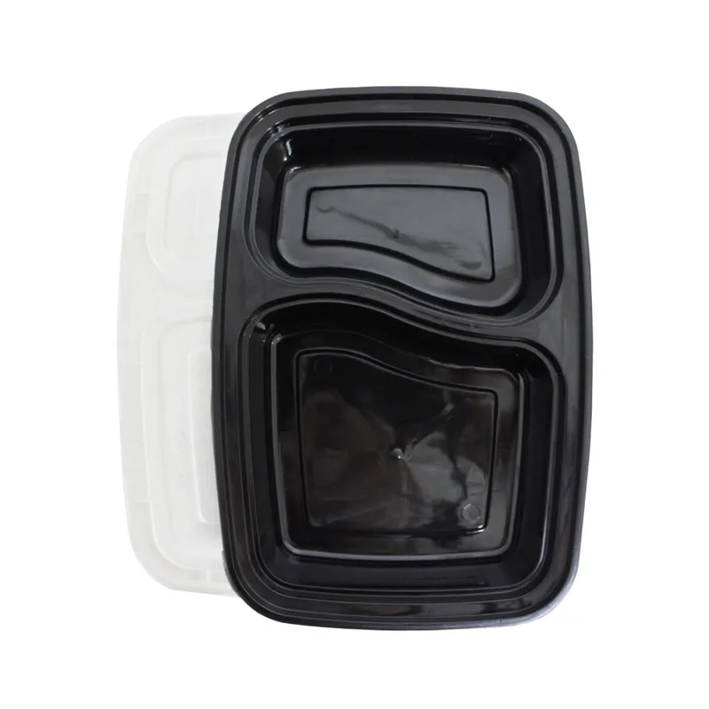 2 Compartment Black Rectangular Lunch Box